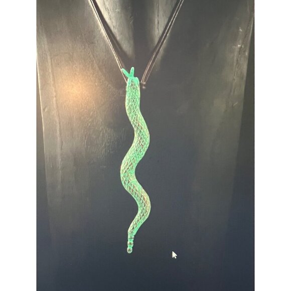 Robert Lee Morris Artwear 6” Verdigris Snake Necklace Vintage Leather SOHO 80s - Picture 7 of 8